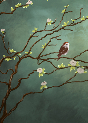 Fabric roller blind Birds on a branch