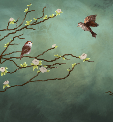 Fabric roller blind Birds on a branch