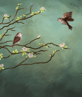 Fabric roller blind Birds on a branch