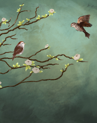 Fabric roller blind Birds on a branch