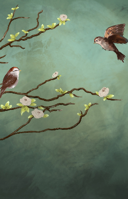 Fabric roller blind Birds on a branch