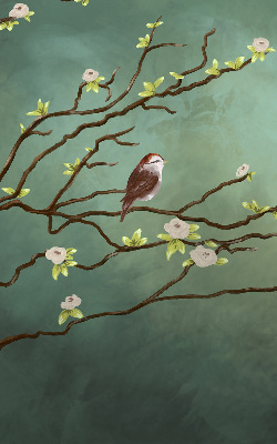 Fabric roller blind Birds on a branch