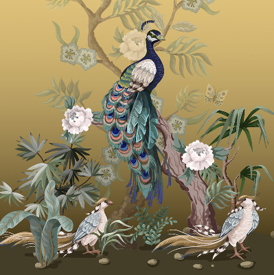 Roller blind for large window Peacock on a tree