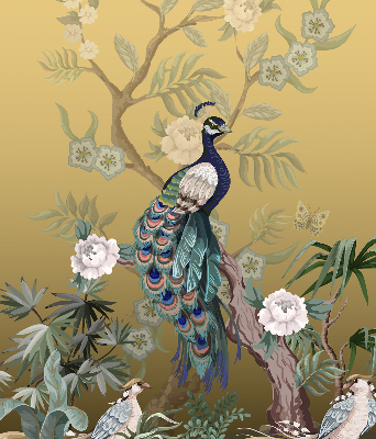Roller blind for large window Peacock on a tree