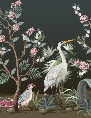 Fabric roller blind Birds by the tree