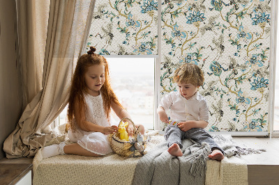 Fabric roller blind Flowers and birds
