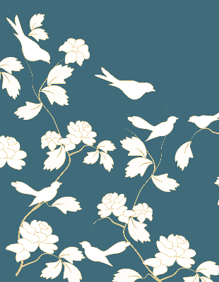 Modern roller blind White birds on white flowers