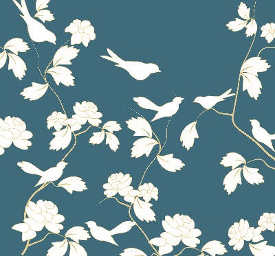 Modern roller blind White birds on white flowers