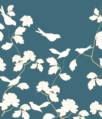 Modern roller blind White birds on white flowers