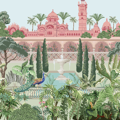 Fabric roller blind Palace with a garden