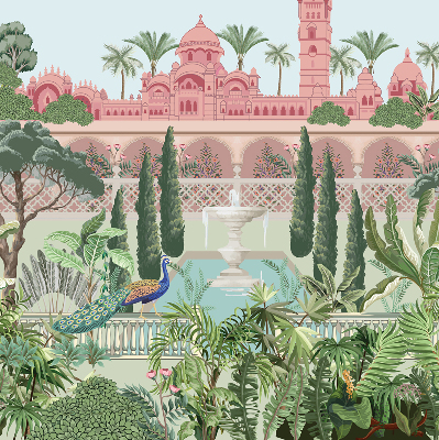 Fabric roller blind Palace with a garden