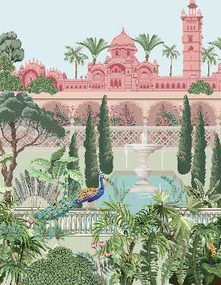 Fabric roller blind Palace with a garden
