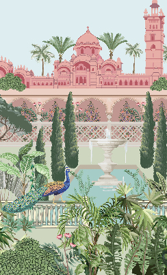 Fabric roller blind Palace with a garden