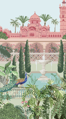 Fabric roller blind Palace with a garden
