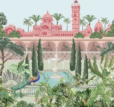 Fabric roller blind Palace with a garden