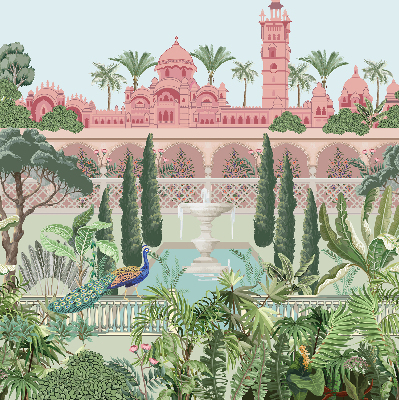Fabric roller blind Palace with a garden