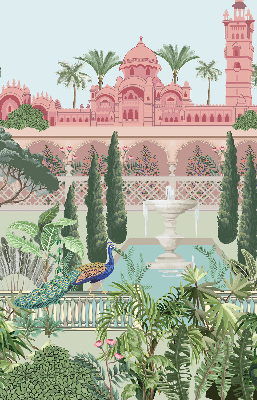 Fabric roller blind Palace with a garden