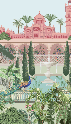 Fabric roller blind Palace with a garden