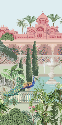 Fabric roller blind Palace with a garden
