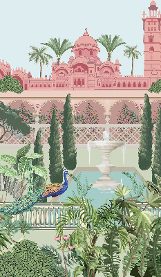 Fabric roller blind Palace with a garden