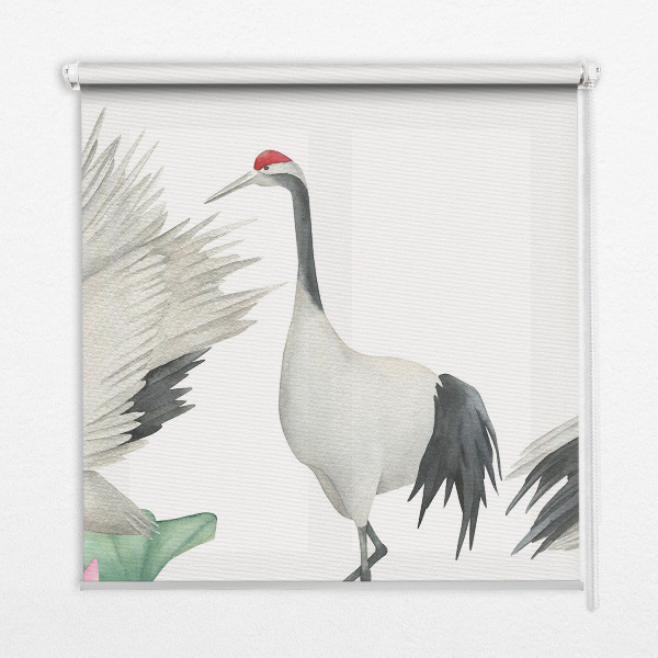 Modern roller blind Cranes in the lilies
