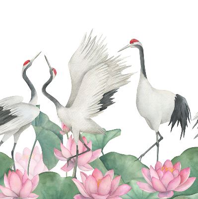Modern roller blind Cranes in the lilies