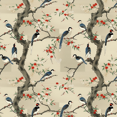 Fabric roller blind Birds on a tree