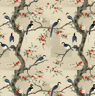Fabric roller blind Birds on a tree