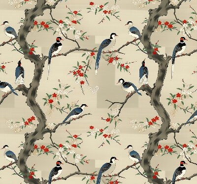 Fabric roller blind Birds on a tree