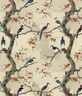 Fabric roller blind Birds on a tree
