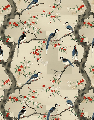 Fabric roller blind Birds on a tree