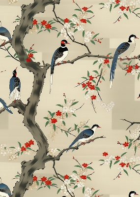 Fabric roller blind Birds on a tree