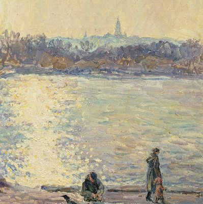 Modern roller blind People on the water
