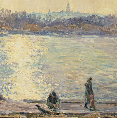 Modern roller blind People on the water