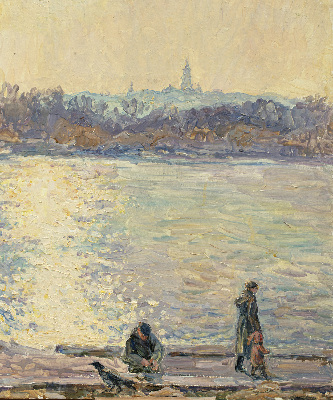 Modern roller blind People on the water