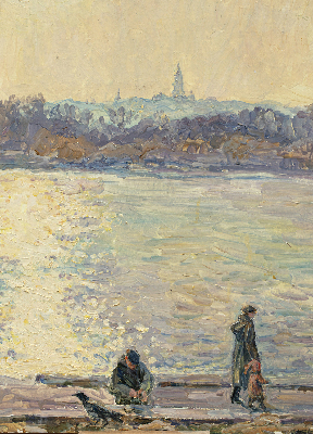 Modern roller blind People on the water