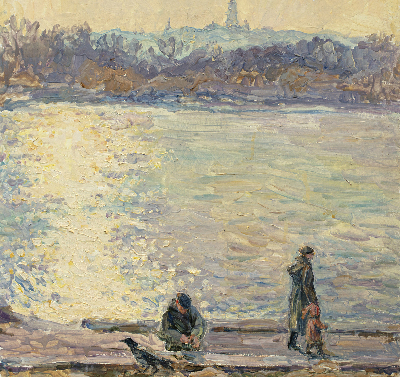 Modern roller blind People on the water