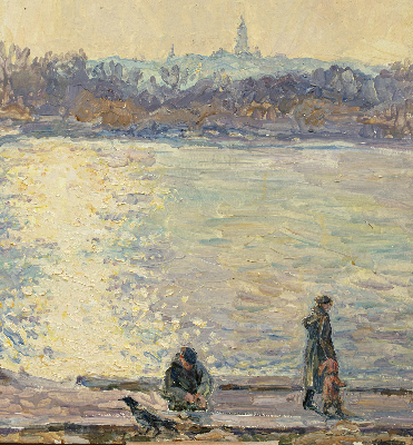 Modern roller blind People on the water