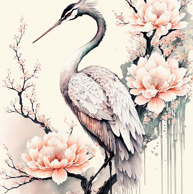 Modern roller blind Heron in flowers