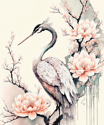 Modern roller blind Heron in flowers