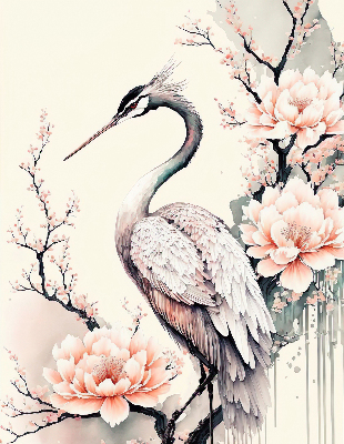 Modern roller blind Heron in flowers