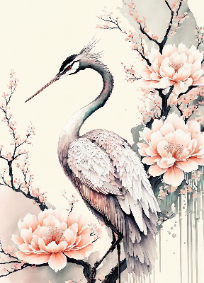 Modern roller blind Heron in flowers
