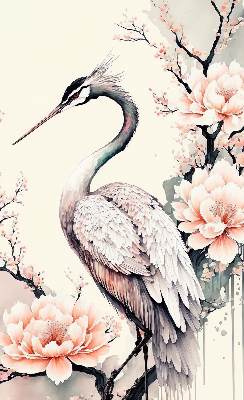 Modern roller blind Heron in flowers