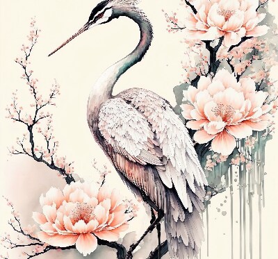 Modern roller blind Heron in flowers
