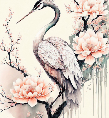 Modern roller blind Heron in flowers