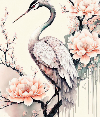 Modern roller blind Heron in flowers