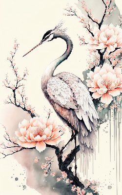 Modern roller blind Heron in flowers