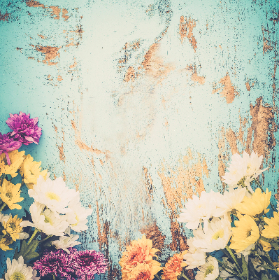 Roller blind for large window Flowers on a blue background