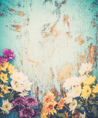 Roller blind for large window Flowers on a blue background