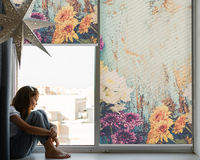 Roller blind for large window Flowers on a blue background